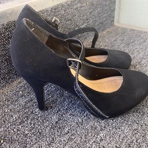 Black suede high heels